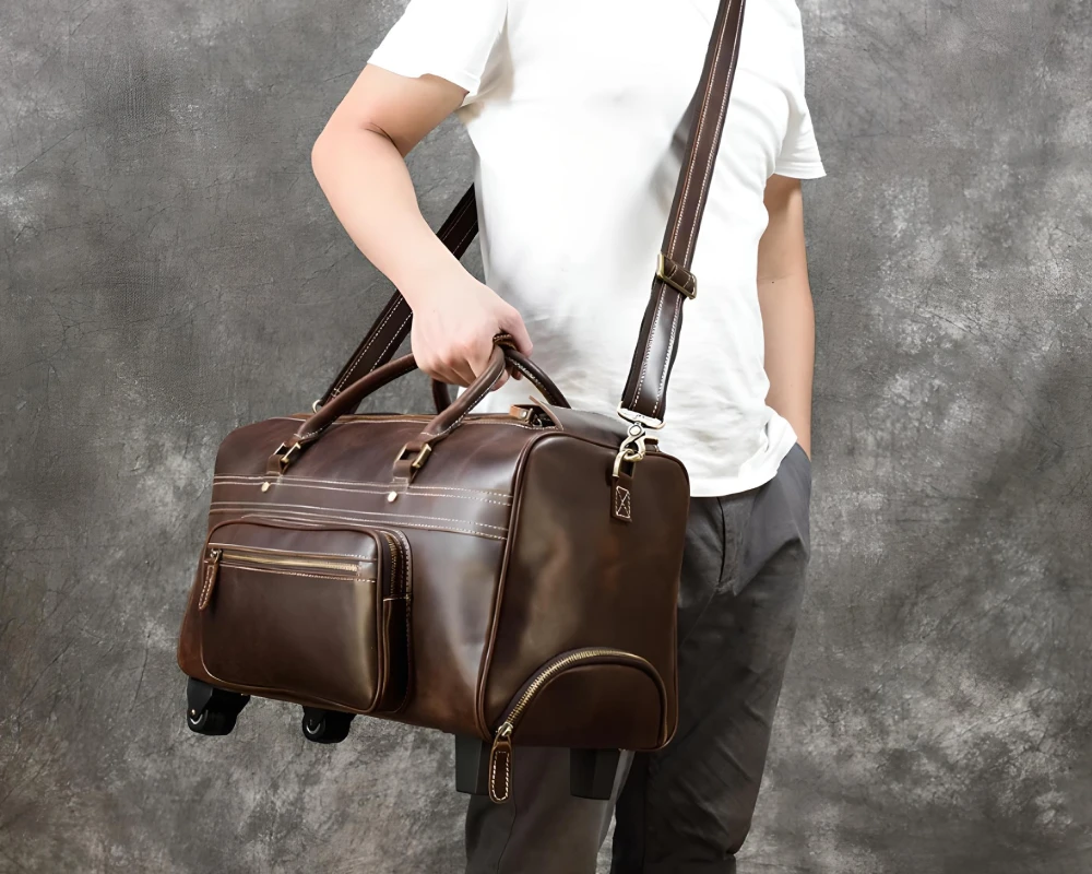mens leather duffel carry on
